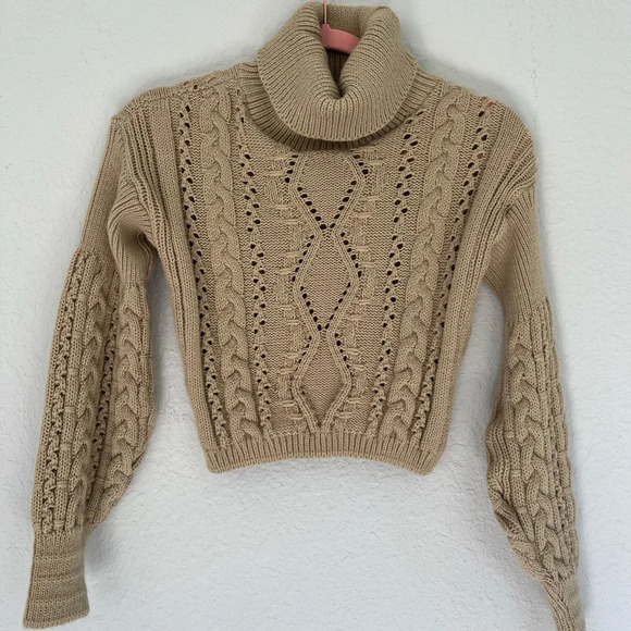 Pretty Little Thing Petite Khaki Roll Neck Crop Turtleneck Sweater Size S - Picture 7 of 13